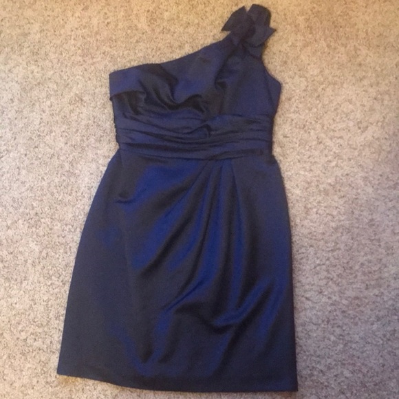 Navy Blue Satin One Shoulder Dress size 10 - Picture 2 of 3